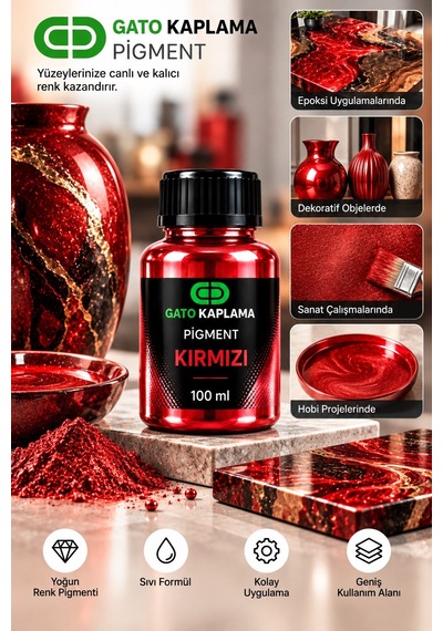 Gato Kaplama Solvent Bazlı Transparan Sıvı Pigment Boya 100 Ml Kırmızı Renk Renklendirici