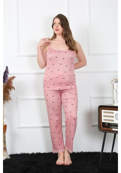 Akbeniz Kadın Büyük Beden Somon İp Askılı Pijama Takım 202196 Somon