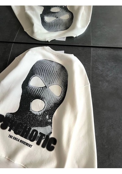 Kadın 3 İplik Kışlık Bisiklet Yaka Baskılı Sweatshirt - Beyaz