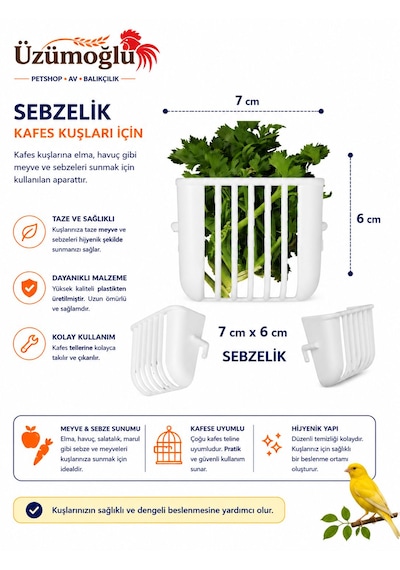 Üzümoğlu 7 Li Kafes Kuşu Aksesuar Seti Akıllı Yemlik, Suluk, Mamalık, Banyoluk, Sebzelik, Ballık Ve Kalamar Askı Aparatı