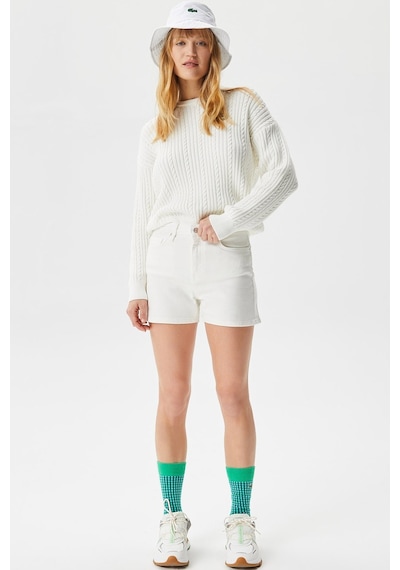 Lacoste Women's Straight Fit Denim White Jean Shorts Kadın Düz Kesim Kot Şort Beyaz