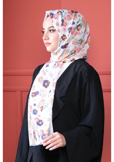 Afvente Çiçek Desen Beyaz Pamuk Şal