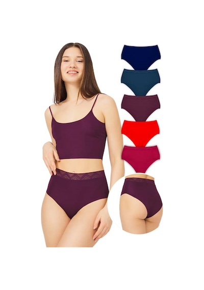Cottonhill Basic Yüksek Bel Lazer Kesim Bikini Külot 5'li Paket Asorti 1 Çok Renkli
