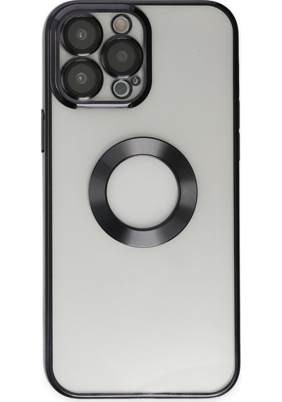 Apple Uyumlu  iPhone 12 Pro Max Yanları Renkli Lens Korumalı Logo Gösteren Şeffaf Luxury Kılıf - Gold