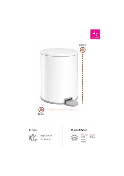 Cigo 3 Lt Banyo Mutfak Ofis Çelik Çöp Kovası - Beyaz-7308