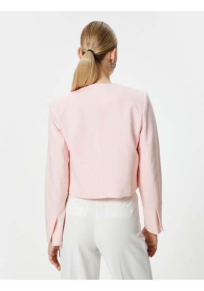 Koton Crop Blazer Ceket Yakasız Cepli Pudra 4sak50044uw 4SAK50044UW272 Pudra