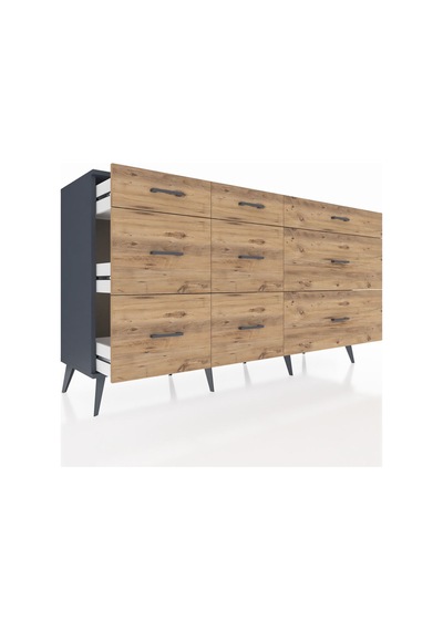 Kronos Konsol 9 Çekmeceli 176x59x99 Antrasit-antrasit/çam Antrasıt/atlas Çam - Antrasıt