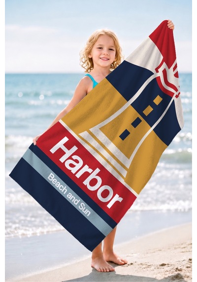 Deniz Feneri Harbor Marine Plaj Havlusu - Nautical Kırmızı Lacivert Havuz Banyo Sahil Örtüsü Yağmur Mimoza