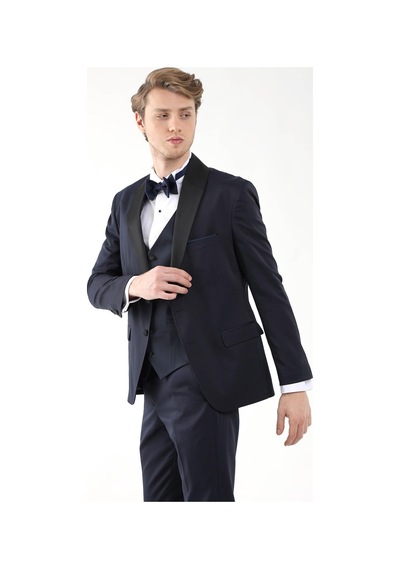 Dufy Lacivert Erkek Slim Fit Sivri Yaka Smokin Takım - 92417 Lacivert