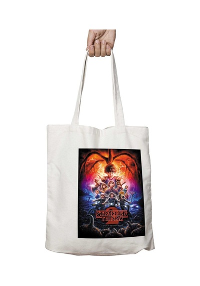Art Hediye Stranger Things Sezon Posteri İki Tarafı Kalıcı Baskılı Yıkanabilir Okul Plaj Omuz Bez Çantası Çok Renkli