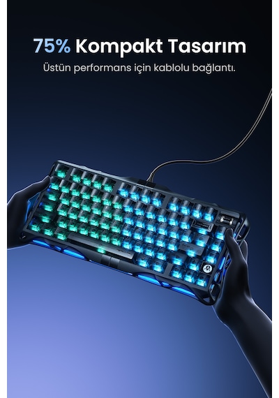 Gravastar Mercury V75 He Hall Effect Manyetik Switch Gaming Klavye, Hot-swappable, Rapid Trigger, 80