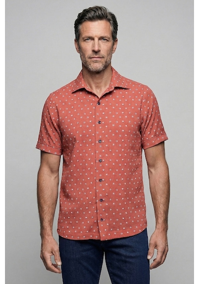 Bisse Kiremit Regular Fit Polyester Cepsiz Kısa Gömlek Bsgmkrp26329 Kr