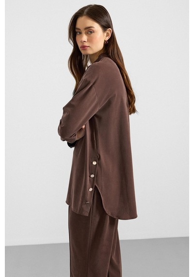 Olcay Metal Düğmeli Premium Kumaş Sweat Pantolon Takım Kahve 9405-tk