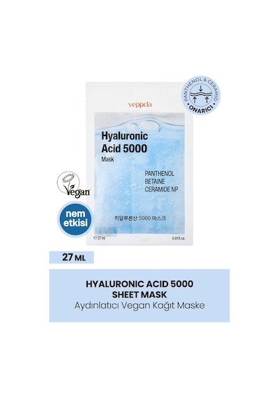 Yeppda hyalüronik asit içeren yoğun ne MLendirici kağıt maske Yeppda hyaluronic acid mask 27 ML