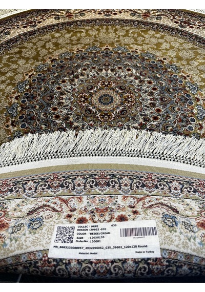 Orfe İpek Tuşeli Halı Salon Halısı, Oturma Odası Halısı, Antre Giriş Halısı Yuvarlak Altın