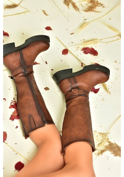 Fox Shoes Taba Alçak Topuklu Günlük Kadın Çizme N674265009 Taba