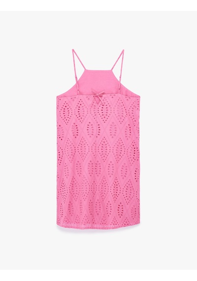 Koton Pamuklu Askılı Halter Yaka Brodeli Mini Elbise Pembe 6sak80021pw Gül