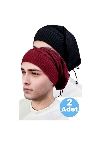Uniquetrenders 2'li Erkek Kışlık Triko Örgü Bere Ve Boyunluk Siyah-bordo