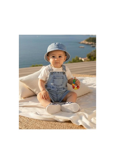 Altıntaş Baby Kot Kumaş Şapkalı Salopet Ve Tişört Set Mavi Mavi