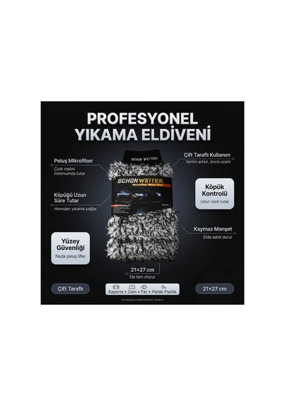 Peluş Çift Taraflı Mikrofiber Oto Yıkama Eldiveni Siyah Beyaz Profesyonel- Schön Weiter