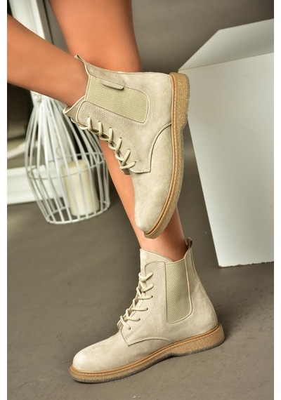 Fox Shoes R374961902 Bej Süet Yanı Lastikli Klasik Kadın Bot Bej