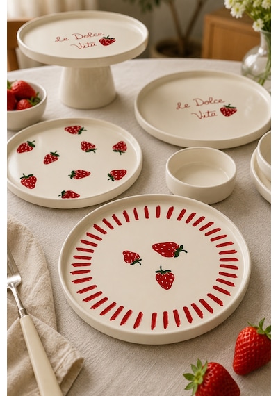 Vita Berry 11 Parça 6 Kişilik Stackable Seramik Tabak Seti Sunum & Kahvaltı Takımı Ayaklı Sunum Standlı Kahvaltı Takımı Beyaz