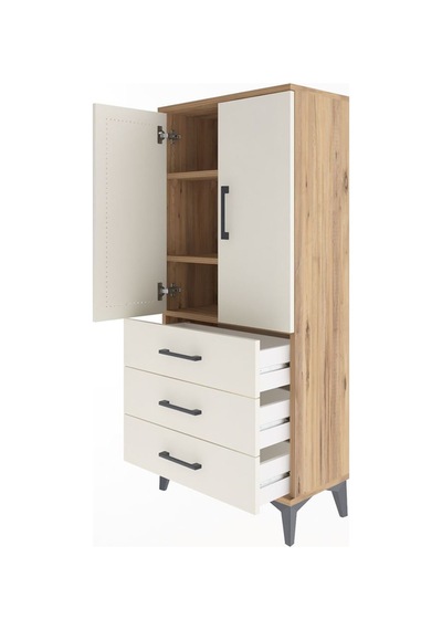 Arges Dolap 3 Raflı 3 Çekmeceli 2 Kapaklı 60x30x134 Çam-aytaşı Çam