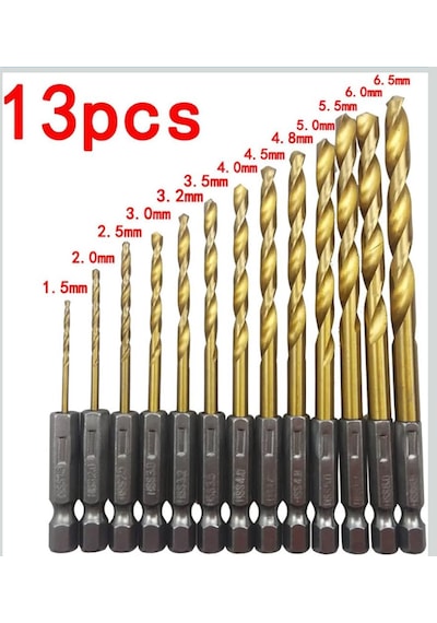 13 Parça Titan Kaplı Bits Saplı Matkap Ucu Seti