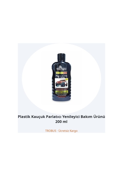Trobus Plastik Kauçuk Parlatıcı Yenileyici Bakım Ürünü 200 Ml