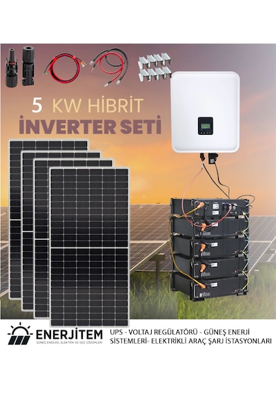 Enerjitem Hibrit Akülü 5 Kw Güneş Enerjisi Solar Paket,tümmalzeme