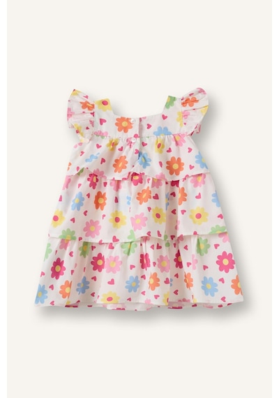 Defacto %100 Pamuk Çiçekli Kısa Kollu Poplin Elbise Kız Bebek H6741a526hswt34 Beyaz-wt34