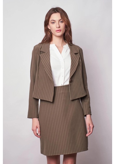Kadın Çizgili Yakalı Uzun Kol Hafif Likralı Kumaş Kısa Blazer Ceket-haki Çizgi Haki Çzg. Kadın Çizgili Yakalı Uzun Kol Hafif Likralı Kumaş Kısa Blazer Ceket-haki Çizgi Haki Çzg.