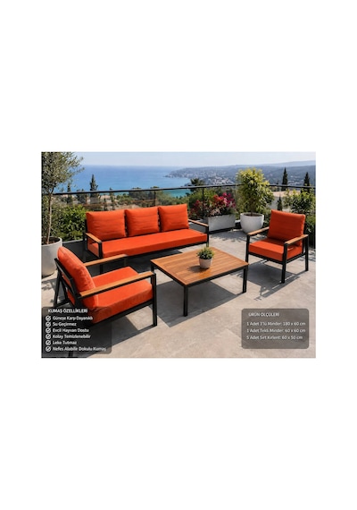 Balkon Mobilyası , Bahçe Mobilyası, 3-1-1 Takıma Uygun, Minder Kılıfı , Koruyucu Kılıf ,outdoor Kumaş Turuncu