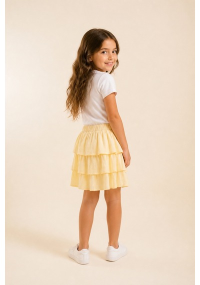 Eray Alp Kids Kız Çocuk Tişört Müslin Etek Takımı Yazlık Günlük Model Sarı