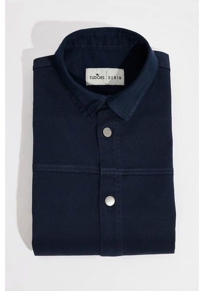 Tudors Erkek Relax Fit Rahat Kesim Gabardin Likralı Yandan Cepli Lacivert Ceket Gömlek-32834 Lacivert