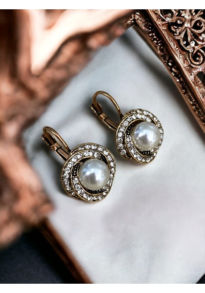 Black Diamond İ Taşlı Inci Sallantılı Küpe Beyaz