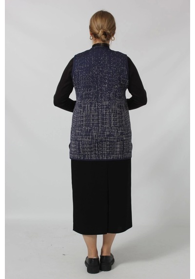 Moda Berray Y366 Mavi-beyaz Mozaik Desenli Cepli Mevsimlik Anne Yelek Mavi-beyaz