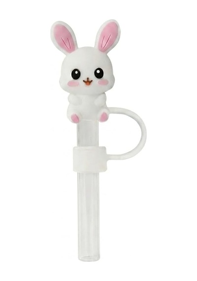 Beyaz Sevimli Tavşan Figürlü Pipet Kapağı, Silikon Pipet Kapağı, Pipet Koruyucu,pipet Başlığı Paslanmaz Çelik Termos İle Uyumlu