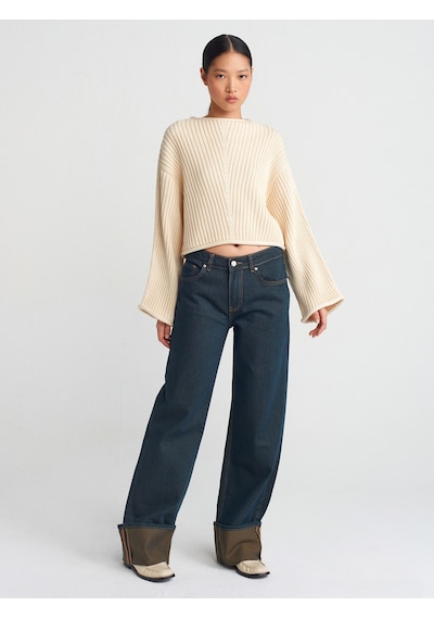 Dilvin 71763 Paçası Kıvrık Tintli Denim Pantolon Tint