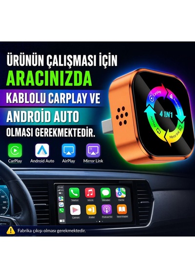 4-in-1 Kablosuz Araç Ekran Yanstıcı Ve Carplay Ve Android Auto Adaptörü Kablosuz Dönüştürücü İos-android Usb Dönüştürücü