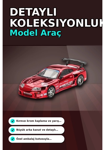 Diecast 1/64 Toyota Supra A80 Top Secret Gt-300 Kırmızı Krom Model Araba Bx-313385