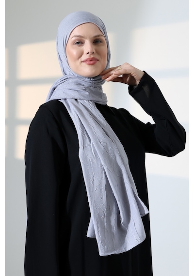 Kadın Tesettür Bambu Kraş Şal, Ütü Gerektirmeyen Doğal Hijab Başörtüsü 75x180 Cm - Gri