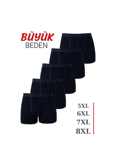Arma Yıldız Erkek Lacivert Büyük Beden Boxer Pamuklu Likralı Yumuşak Ve Esnek Kumaş 5'li Paket Lacivert