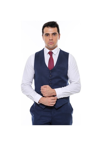 Wessi 8 Düğmeli Düz Lavcivert Erkek Yelek 001