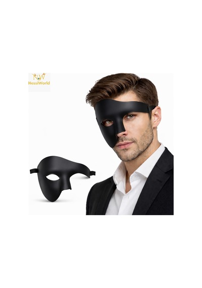 Siyah Yarım Erkek Maske Phantom Parti &amp Balo Maskesi Açık Bej