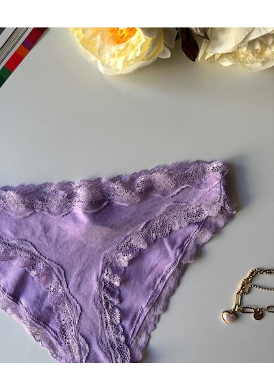 Arlet Kadın Pamuklu Rahat Günlük Kullanım Dantelli Slip/külot Li Lila