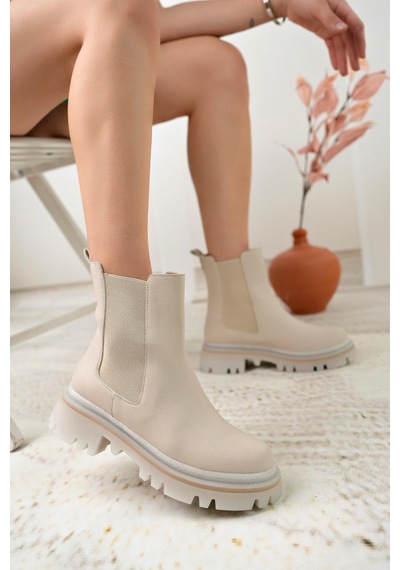 Nesil Shoes Dvm 5004 Bej Çift Lastikli Kadın Bot-bej Bej