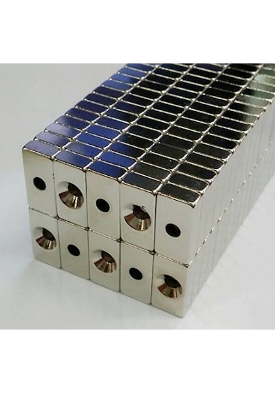Mıknatıs, 20X10X4X5 Köşeli Havşa Delikli Güçlü Neodyum Mıknatıs 2 Adet