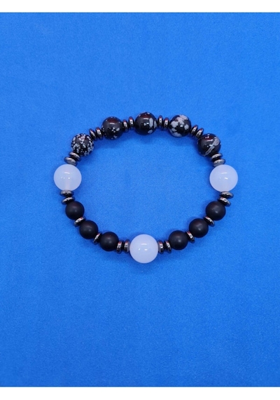 Gümüştel El Sanatları Sertifikalı Doğal Taş Obsidyen & Opal & Hematit & Oniks Taşı Bileklik Çok Renkli Gümüştel El Sanatları Sertifikalı Doğal Taş Obsidyen & Opal & Hematit & Oniks Taşı Bileklik Çok Renkli