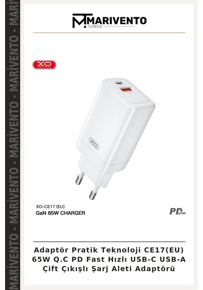 Adaptör Pratik Teknoloji Ce17 Eu 65w Q.c Pd Fast Hızlı Usb-c Usb-a Çift Çıkışlı Şarj Aleti Adaptörü